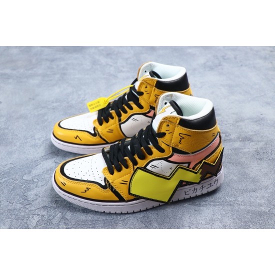 Air Jordan 1 High DIY Pikachu Custom Jaune/Blanc Chaussures 556298 001 Homme Femme