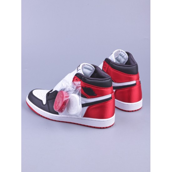 Air Jordan 1 High Satin Black Toe Black/White-University Red CD0461-016 Men Women