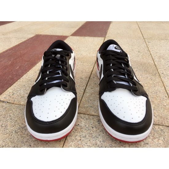 Air Jordan 1 lage Zwart teen wit/zwart-Sportschool Rood voor heren