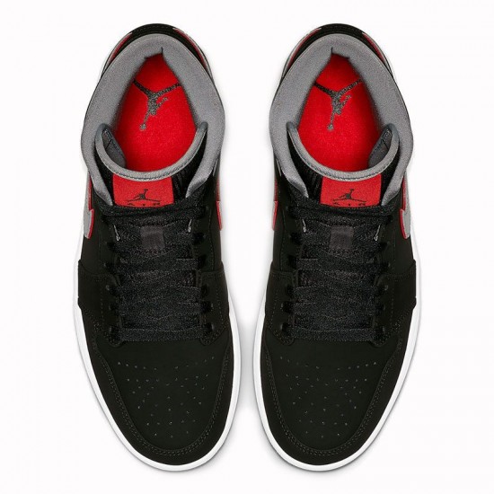 Air Jordan 1 Mid Noir/Rouge Particule Gris Pour Homme & Femme