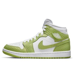 Air Jordan 1 Mid "Green Python" White/White/Vivid Green DV2959-113 For Women