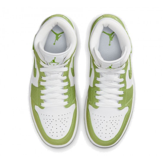 Air Jordan 1 Mid Green Python White/White/Vivid Green DV2959-113 For Women
