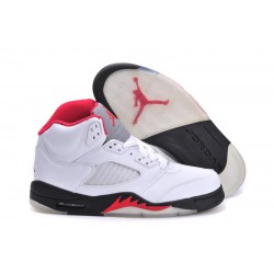 Air Jordan 5 (V) Retro Blanc/Rouge Feu-Noir Pour Homme
