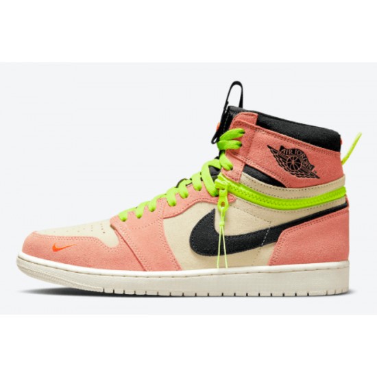 Air Jordan 1 High Switch Crema/Peach-Neon-Negro Zapatillas CW6576-800 Para Hombres y Mujeres
