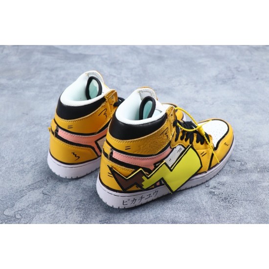 Air Jordan 1 High DIY Pikachu Aangepast Geel/Wit Schoenen 556298 001 Heren Dames