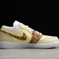 Air Jordan 1 Low "SNKRS Day" White/Yellow-Clear-Leopard DN6998-700 For Men and Women