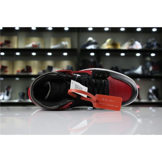 Off-White x Air Jordan 1 Bred Black Gym Red For Men
